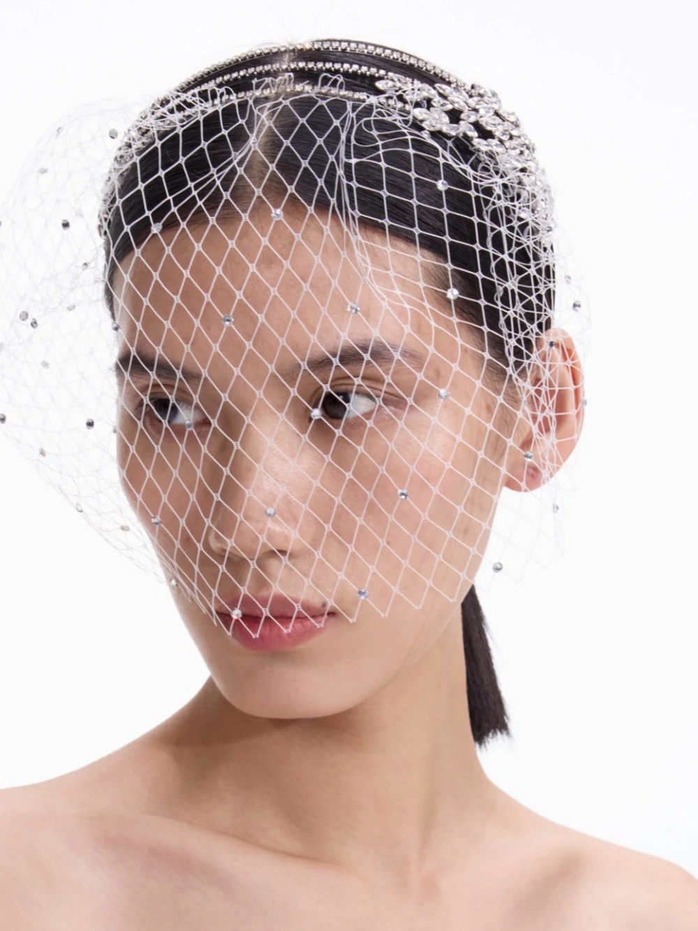 Self-Portrait White Beaded Birdcage Veil Headband